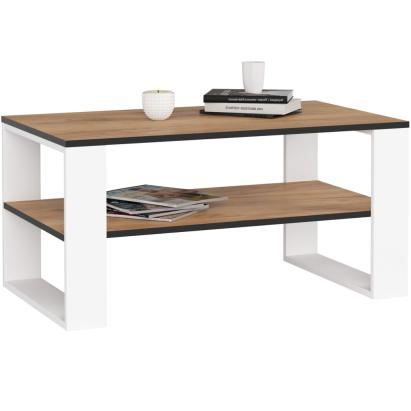 Masuta cafea ALEX cu raft inferior, PAL laminat, 92x53x45 cm, stejar craft si alb Household NewTrend