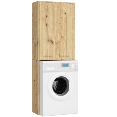 Dulap de baie cu 2 usi si 4 rafturi, pentru spatiul de deasupra masinii de spalat, 64x30x180 cm, stejar artisan Household NewTrend
