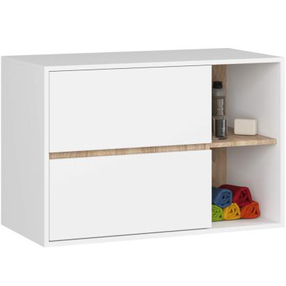 Etajera de baie suspendata, cu 2 sertare, PAL 16 mm, 90x46x60 cm, alb si stejar sonoma Household NewTrend