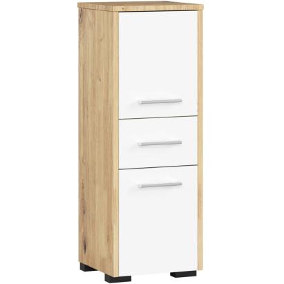 Dulap de baie tip baza, cu 2 usi si sertar, PAL 16 mm, 30x30x85 cm, stejar artisan si alb Household NewTrend