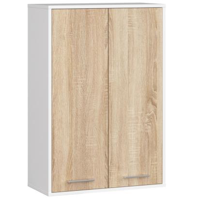 Dulap baie suspendat, cu 2 usi si 4 rafturi interioare, PAL 16 mm, 64x30x94 cm, alb si stejar sonoma Household NewTrend