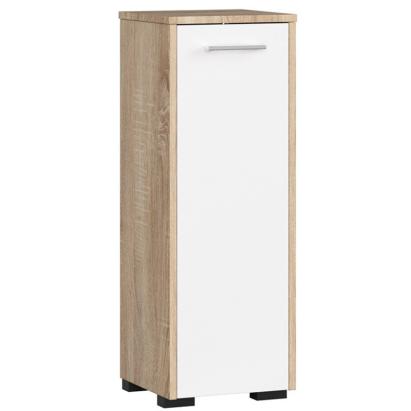 Dulap de baie tip baza, cu usa reversibila si raft interior, PAL 16 mm, 30x30x85 cm, stejar sonoma si alb Household NewTrend
