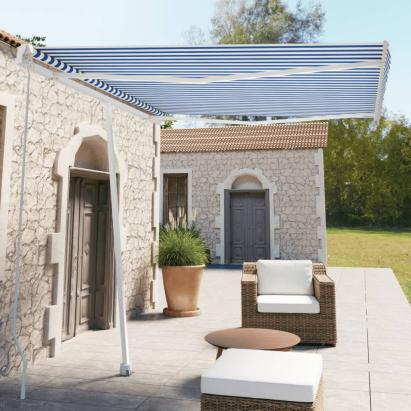 Copertină retractabilă manual, albastru/alb, 300x250 cm GartenMobel Dekor