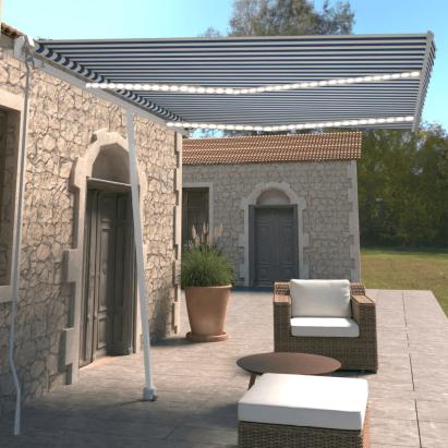 Copertină retractabilă manual cu LED, albastru & alb 350x250 cm GartenMobel Dekor