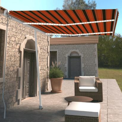 Copertină retractabilă manual cu LED portocaliu&maro 350x250 cm GartenMobel Dekor