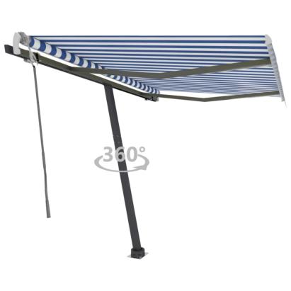 Copertină retractabilă manual, albastru/alb, 300x250 cm GartenMobel Dekor