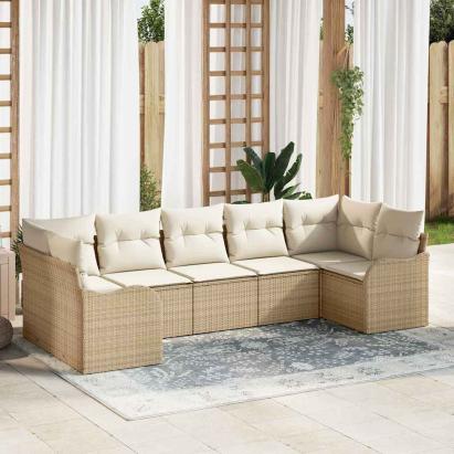 Set de canapele pentru grădină 7 pcs Bej și alb Rattan poli GartenMobel Dekor
