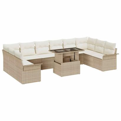Set de canapele pentru grădină cu pernă 11 pcs Bej Poli Rattan GartenMobel Dekor