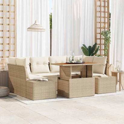 Set de canapele pentru grădină 7 pcs Bej Rattan poli GartenMobel Dekor