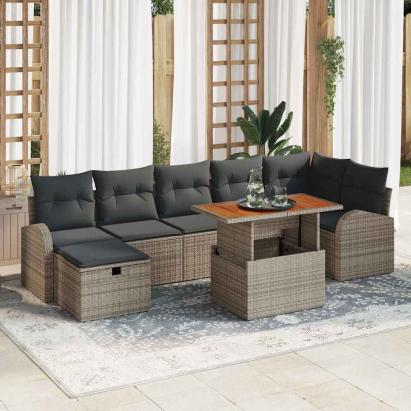 Set de canapele pentru grădină cu pernă 8 pcs Gri Rattan poli GartenMobel Dekor