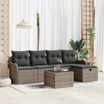 Set de canapele pentru grădină cu pernă 6 pcs Gri Rattan poli GartenMobel Dekor