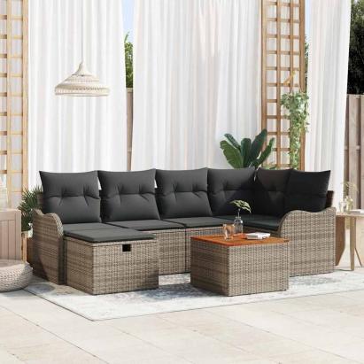 Set de canapele pentru grădină cu pernă 7 pcs Gri Rattan poli GartenMobel Dekor
