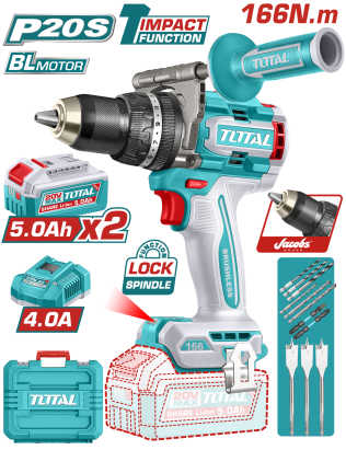 TOTAL - MASINA DE GAURIT CU PERCUTIE - 20V - 5AH - MOTOR FARA PERII (INCLUDE 2 ACUMULATORI, 1 INCARC PowerTool TopQuality