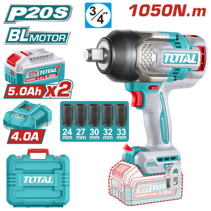 TOTAL - MASINA DE INSURUBAT CU IMPACT CU ACUMULATOR - 20V - 5.0AH - LI-ION (2 ACUMULATORI, 1 INCARCA PowerTool TopQuality