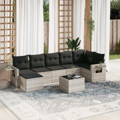 Set mobilier de grădină cu perne, 8 piese gri deschis poliratan GartenMobel Dekor