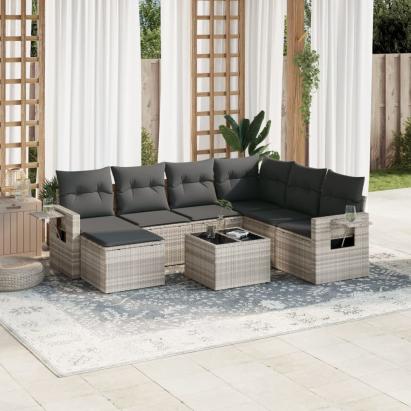 Set mobilier de grădină cu perne, 8 piese gri deschis poliratan GartenMobel Dekor