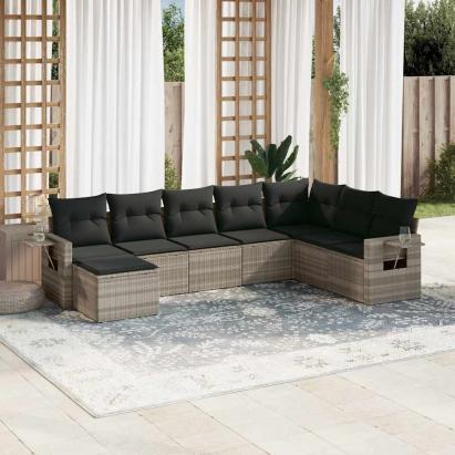 Set mobilier de grădină cu perne, 8 piese gri deschis poliratan GartenMobel Dekor