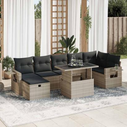 Set mobilier de grădină cu perne, 8 piese gri deschis poliratan GartenMobel Dekor