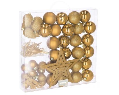 Set globuri si decoratiuni de Craciun, 51 piese, diverse dimensiuni, auriu Household NewTrend