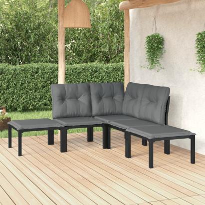 Set mobilier de grădină, 5 piese, negru/gri, poliratan GartenMobel Dekor