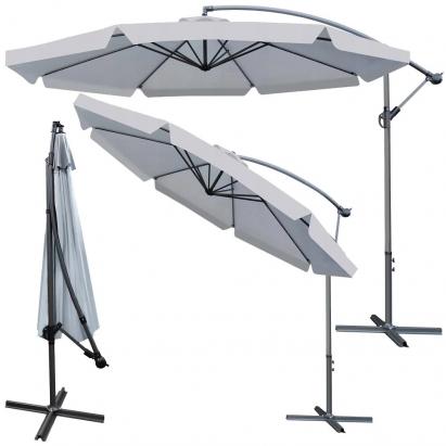 Set Umbrela Mare pentru Terasa sau Gradina cu Suport si Brat Articulat Reglabil, Diametru 300cm, Culoare Gri Inchis