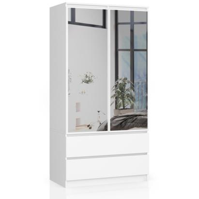 Dulap cu 2 usi si 2 sertare, cu oglinda, PAL laminat 16 mm, 90x51x180 cm, alb Household NewTrend