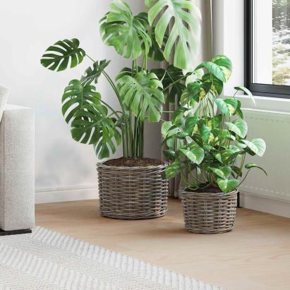 Coș pentru plante cu depozitare 2 pcs Gri Ratan Kubu GartenMobel Dekor