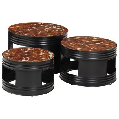 Mese de bar în formă de tobă, 3 buc., lemn masiv reciclat GartenMobel Dekor