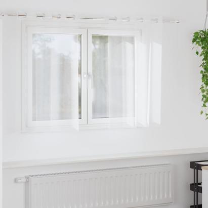 Cortină din Voile cu perdele 2 pcs Alb 140 x 140 cm Poliester GartenMobel Dekor