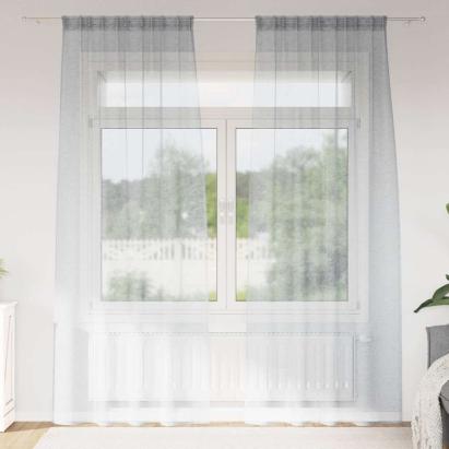 Cortină din Voile 2 pcs Gri închis 245 x 140 cm Poliester GartenMobel Dekor