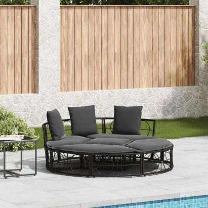Pat de lounge pentru exterior fără baldachin Poly Rattan negru GartenMobel Dekor
