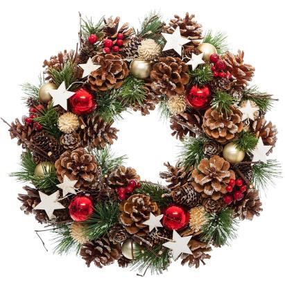 Coronita decorativa cu frunze si conuri, diametru 35 cm, multicolora Household NewTrend