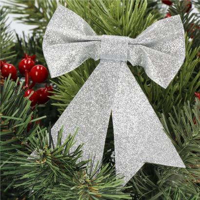 Set 4 ornamente pentru bradul de Craciun, fundita, 13cm, argintiu Household NewTrend