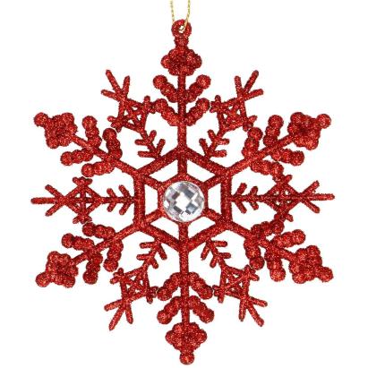 Decoratiune brad fulg de zapada cu cristal, set 2 bucati, 12cm, rosu Household NewTrend