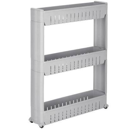 Sistem rafturi de depozitare cu roti pentru bucatarie sau baie cu 3 polite, 54x13x70cm, gri Household NewTrend