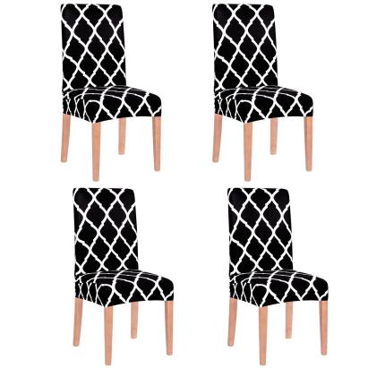 Set 4 huse universale pentru scaun, marime universala, poliester si spandex, 45 x 60 cm, negru alb Household NewTrend