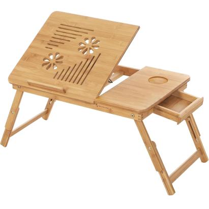 SONGMICS Masa de pat pentru laptop, plabila si reglabila, bambus, 55x35x29 cm, maro Household NewTrend