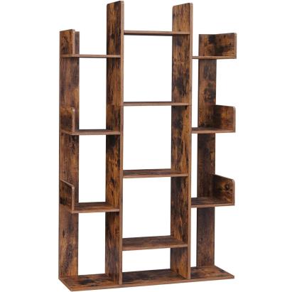 VASAGLE Biblioteca stil arbore, cu 13 rafturi de depozitare, colturi rotunjite, 86x25x140cm, maro rustic Household NewTrend