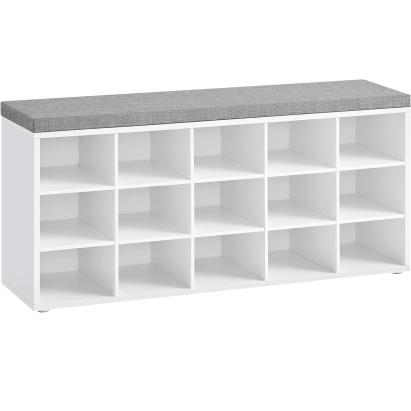 VASAGLE Banca pentru hol cu suport pentru pantofi, 15 compartimente, cu perna, 30x105x48cm, alb Household NewTrend