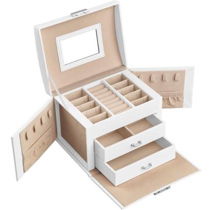 SONGMICS Cutie de bijuterii cu 3 niveluri, oglinda, incuietoare cu maner, 2 sertare, 14x18x14cm, alb Household NewTrend