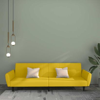 Canapea extensibilă cu 2 locuri, galben, catifea GartenMobel Dekor