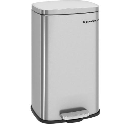 SONGMICS Cos de gunoi din otel cu pedala, galeata interioara plastic, capac inchidere lenta, 30L, 35x30x63cm, argintiu Household NewTrend