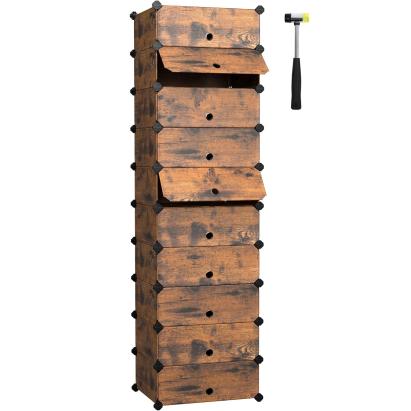 SONGMICS Etajera pantofi 43x31x173 cm, 10 compartimente modulare, usa frontala, maro rustic Household NewTrend