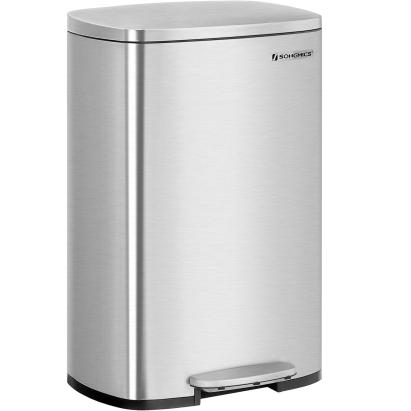 SONGMICS Cos de gunoi din otel, cu pedala si soft-close, galeata interioara, 50 litri, argintiu Household NewTrend