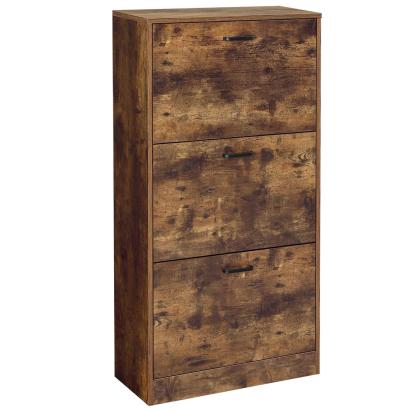 VASAGLE Dulap pantofi cu 3 usi rabatabile, din lemn, pentru 12-18 perechi, 60x24x120cm, maro rustic Household NewTrend