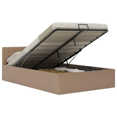 Cadru pat hidraulic ladă cappuccino 120x200 cm piele ecologică GartenMobel Dekor