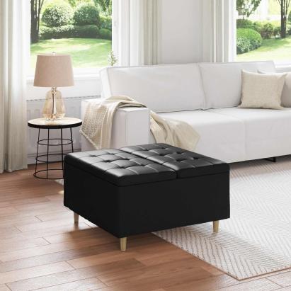 Scaun cu buton cu pernă Negru 80 x 80 x 45 cm Piele artificială GartenMobel Dekor