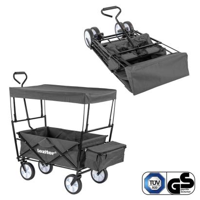 Leziter Cărucior de plajă pliabil de grădină cu acoperiș, gri Mobalis Homvera