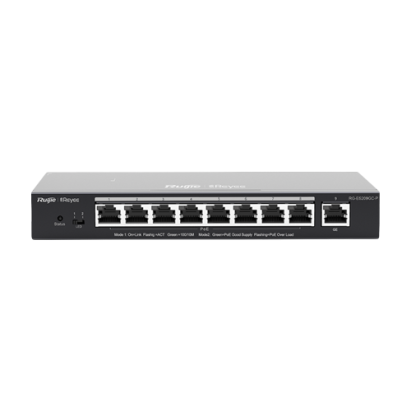 Switch 8 porturi PoE+ RJ45 Gigabit, 1 port uplink RJ45 Gigabit, L2 Cloud Management - Ruijie RG-ES209GC-P SafetyGuard Surveillance