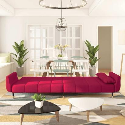 Canapea extensibilă cu 2 locuri, 2 perne, roșu vin, catifea GartenMobel Dekor